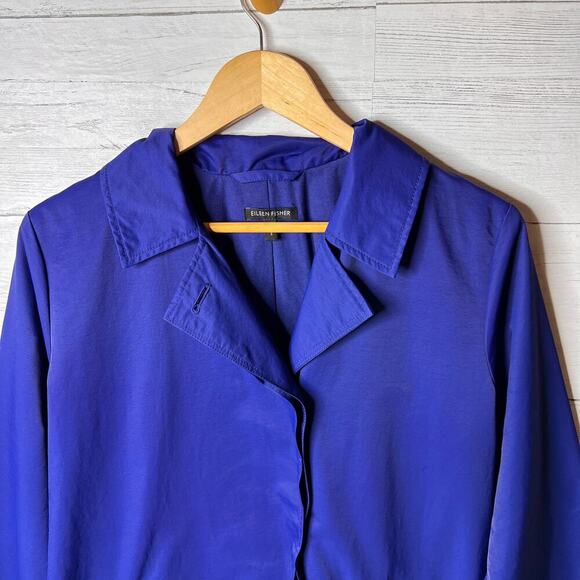 Eileen Fisher Coat Women Size Small Royal Blue A Line Button Down Trench - Picture 7 of 16